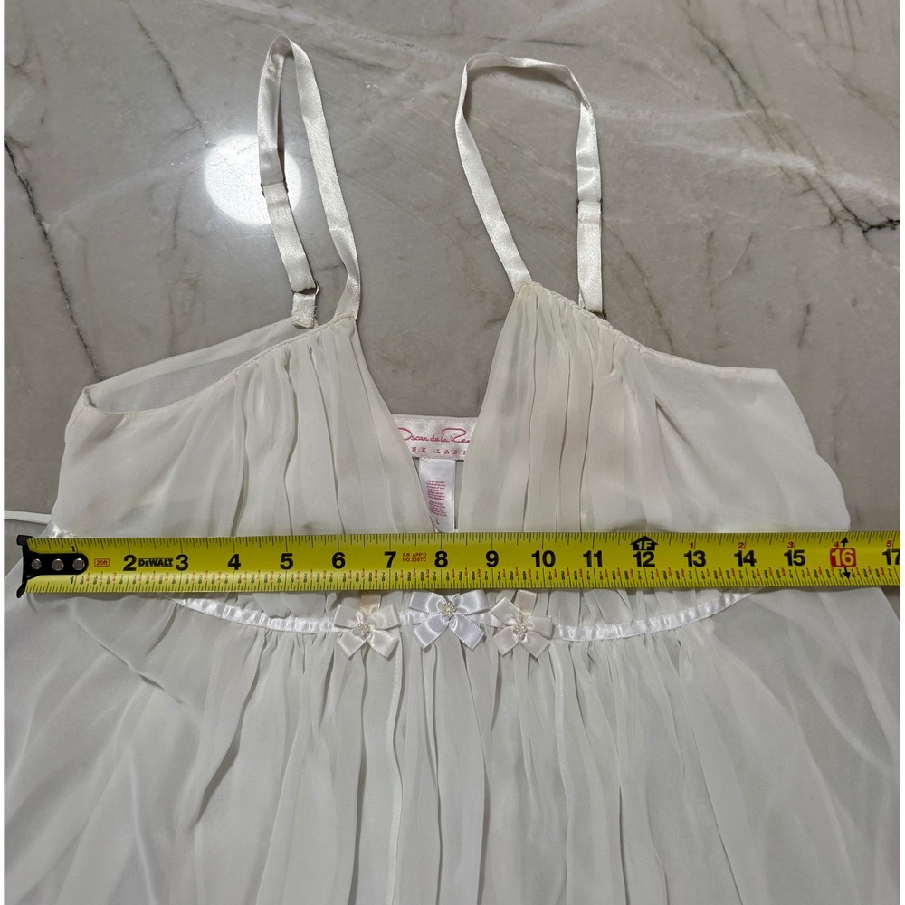 Oscar de la Renta Pink Label White Sheer Babydoll Lingerie Set with Robe Lg #179 - Picture 8 of 15